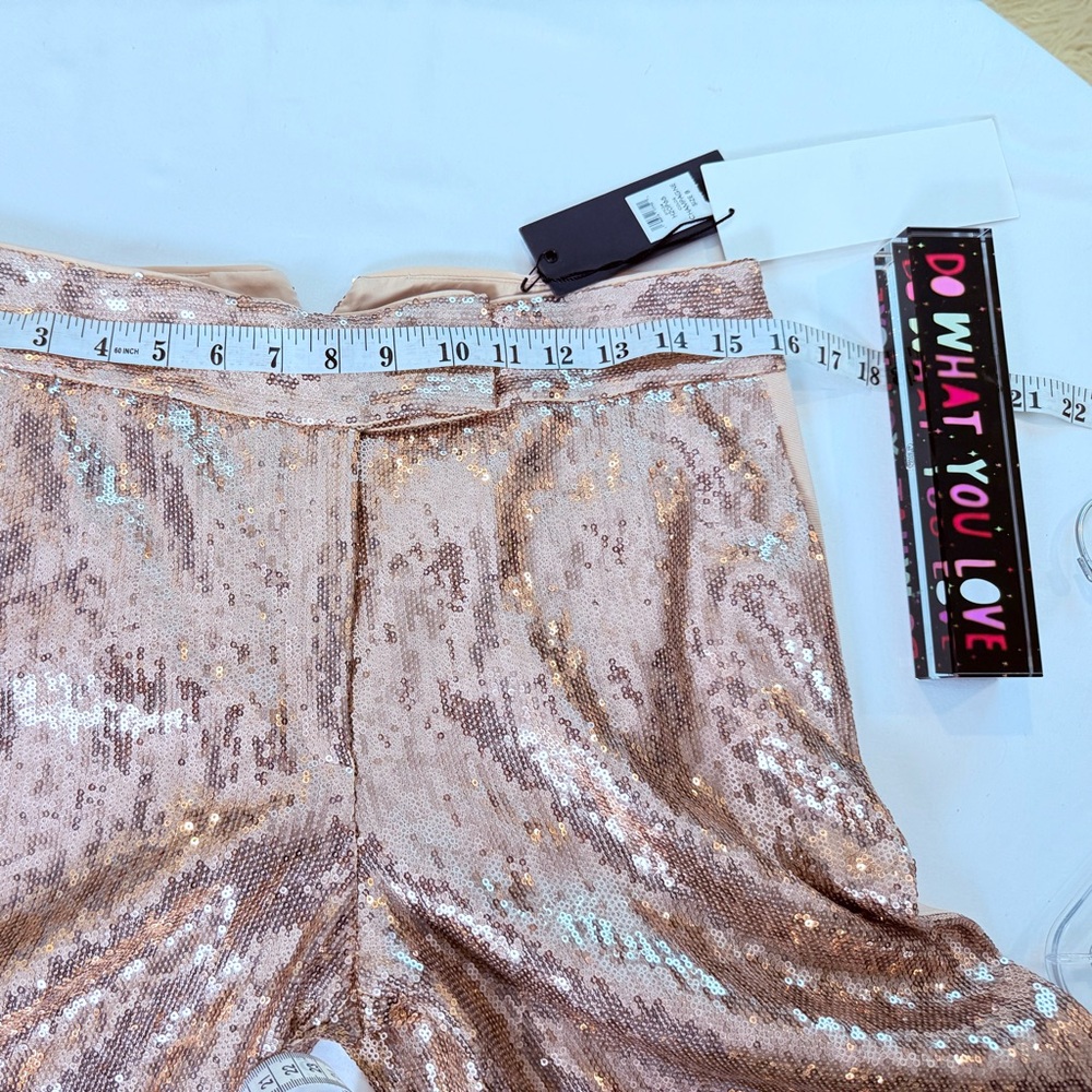 NWT Rachel Zoe Champagne Rose Gold Luxe Glam Sequin Side Stripe Trousers 8 - Picture 7 of 12